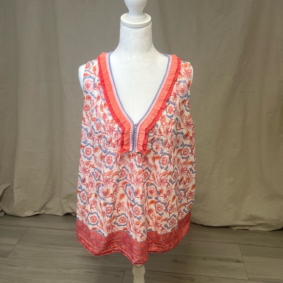 Vineyard Vines Tops - Vineyard Vines Floral Sleeveless V-Neck Top Tunic with Ruffle Trim Sz M